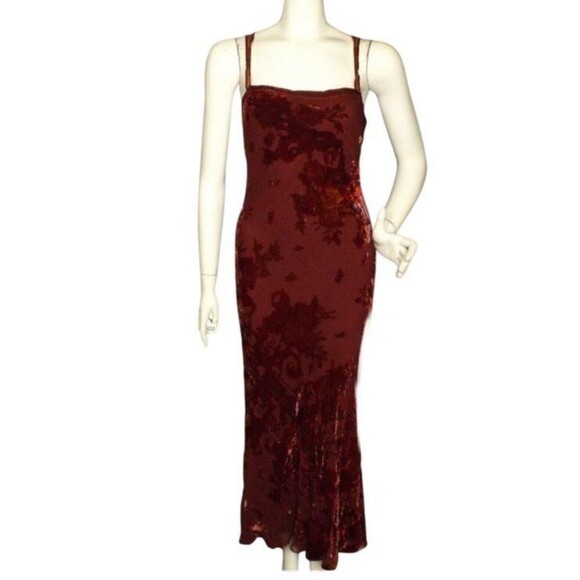 Betsey Johnson Dresses & Skirts - BETSEY JOHNSTON Maxi Dress, L, Dark Red Burnout Velvet, Straps, Back Zip,VINTAGE